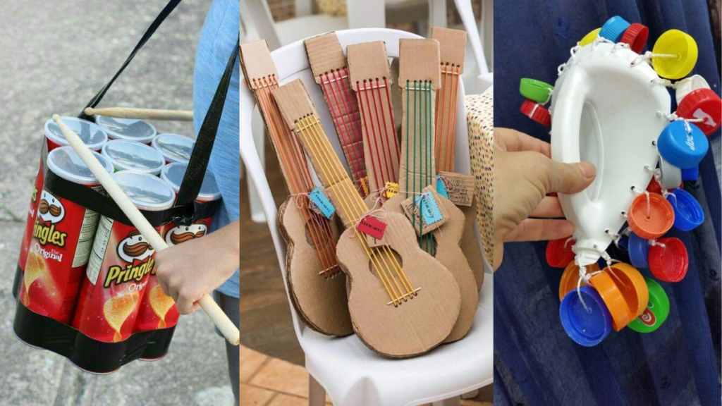 brinquedos musicais com material reciclado